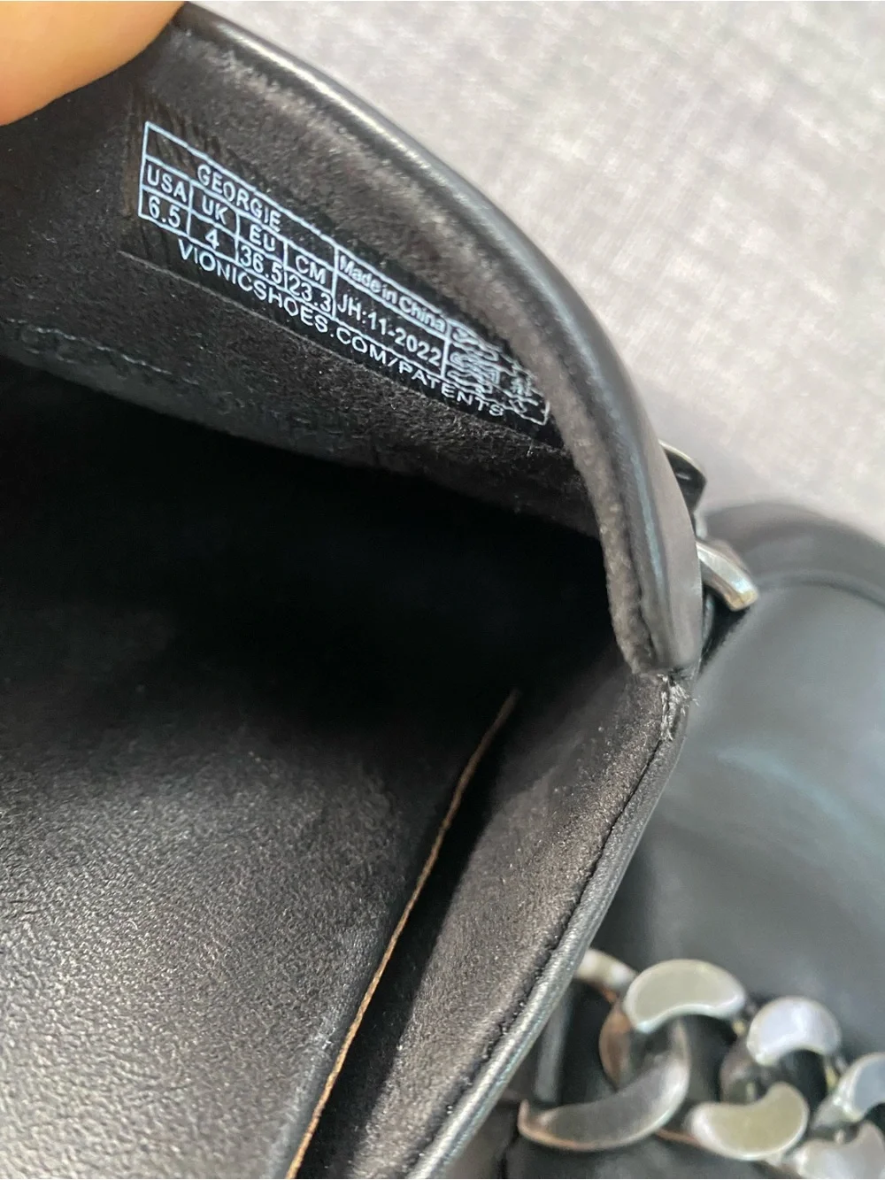 Vionic Black Slip-On Mules with Silver Chain Accent